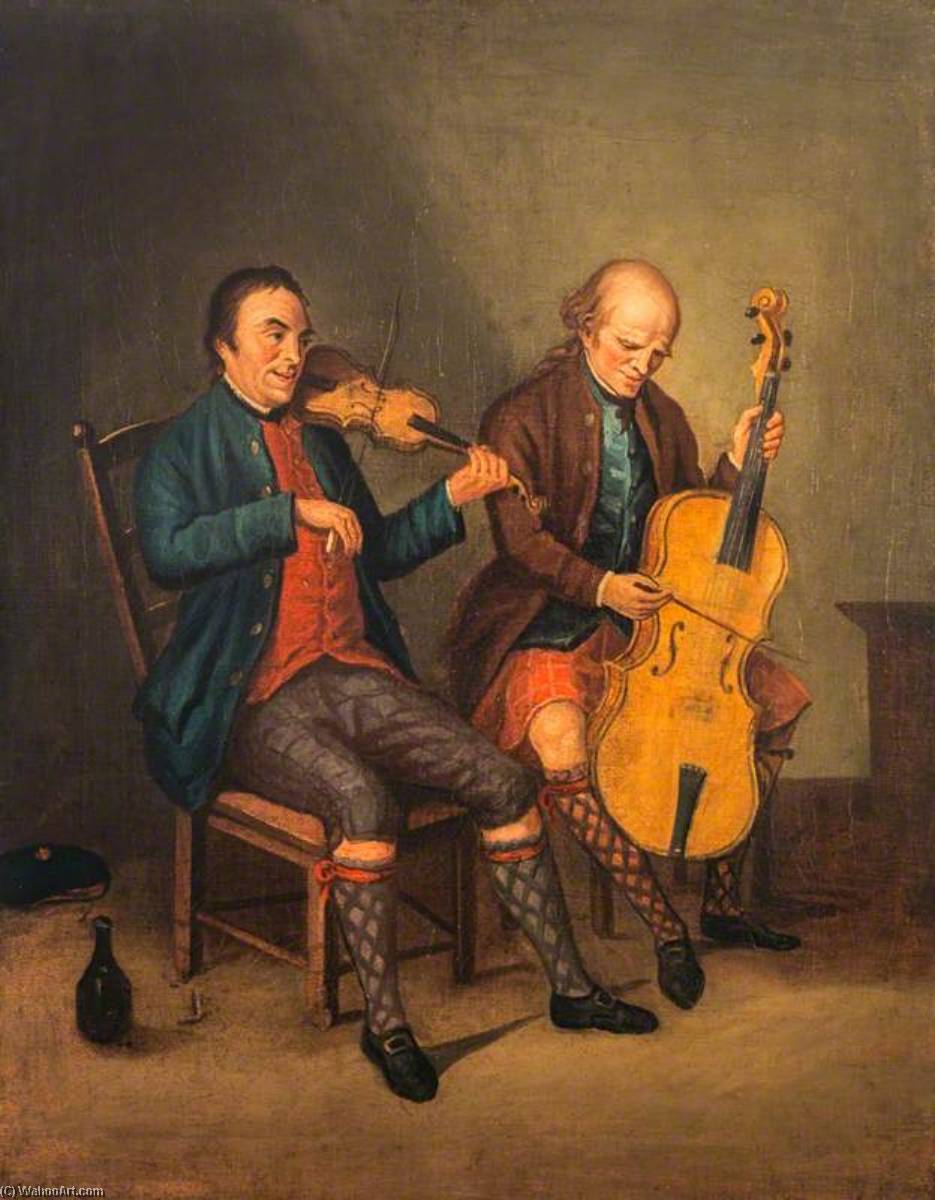 Wikioo.org - The Encyclopedia of Fine Arts - Painting, Artwork by David Allan - Niel Gow (1727–1807), Violinist and Composer, with his Brother Donald Gow (active c.1780), Cellist