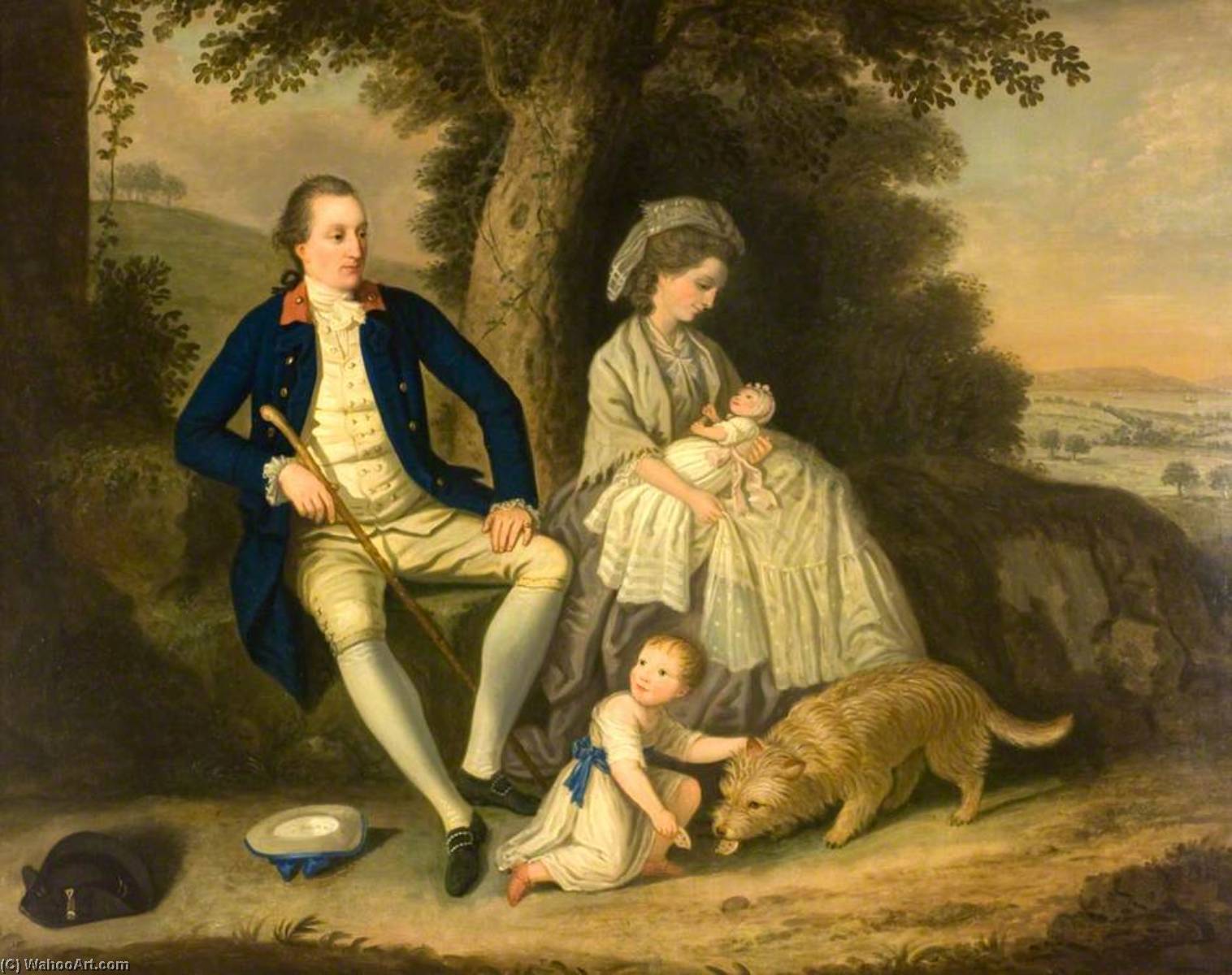Wikioo.org - The Encyclopedia of Fine Arts - Painting, Artwork by David Allan - Charles Watson, Esq. (1740–1804), and His Wife, Lady Mary (d.1793), with Their Two Children, James (1781–1823) and Anne (1782–1800), in a Landscape