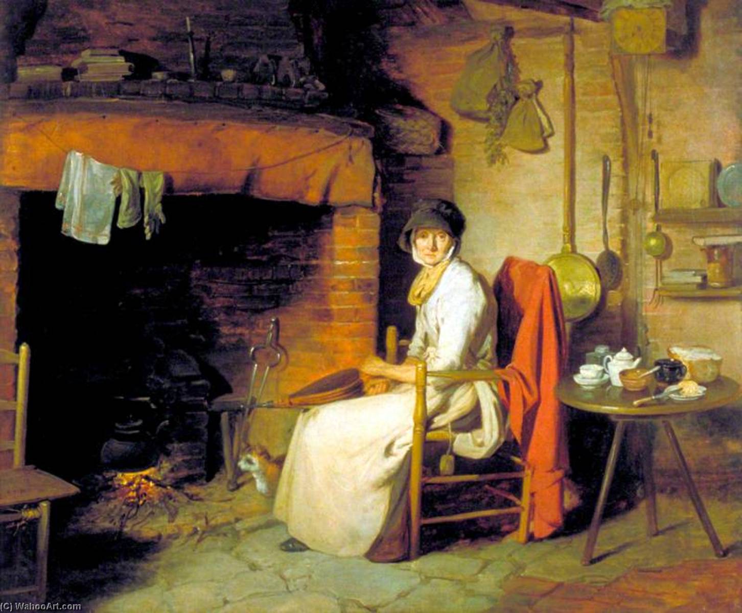 Wikioo.org - The Encyclopedia of Fine Arts - Painting, Artwork by William Redmore Bigg - A Cottage Interior An Old Woman Preparing Tea
