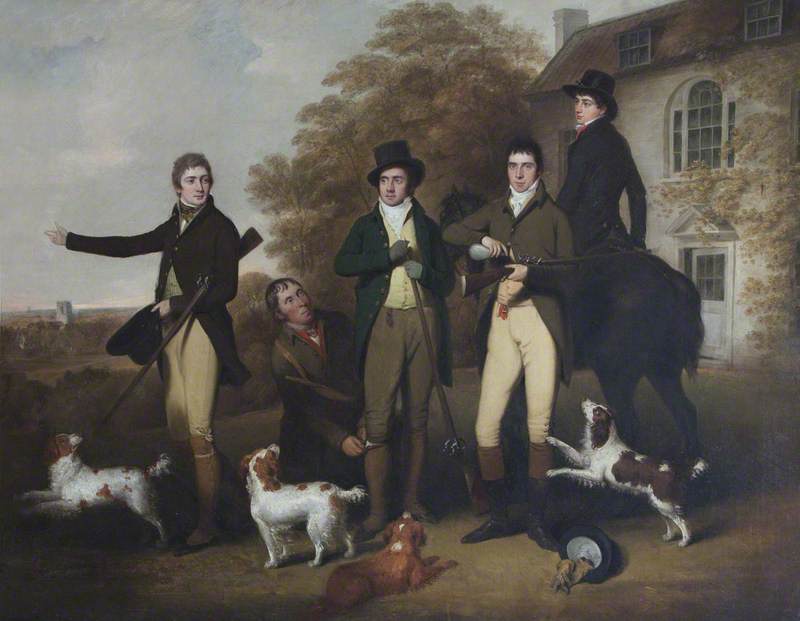 Wikioo.org - The Encyclopedia of Fine Arts - Painting, Artwork by William Redmore Bigg - A Shooting Party of Captain William Lukin (1768–1833), and His Brothers at Felbrigg Parsonage