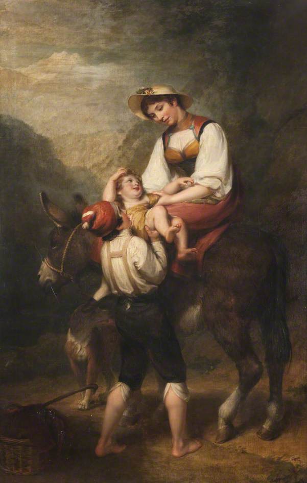 Wikioo.org - The Encyclopedia of Fine Arts - Painting, Artwork by Henry Howard - Woman on an Ass, with Children