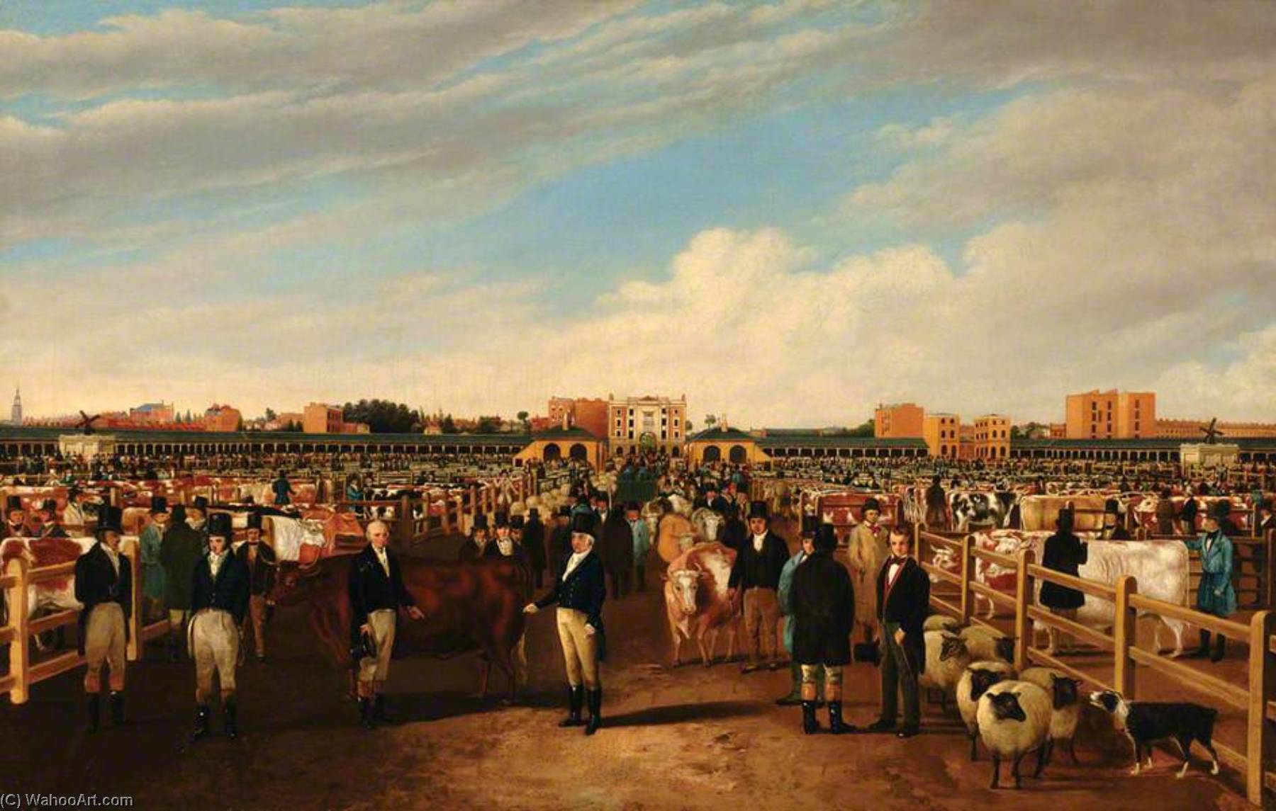 Wikioo.org - The Encyclopedia of Fine Arts - Painting, Artwork by William Henry Davis - The Metropolitan Cattle Market, Copenhagen Fields, London