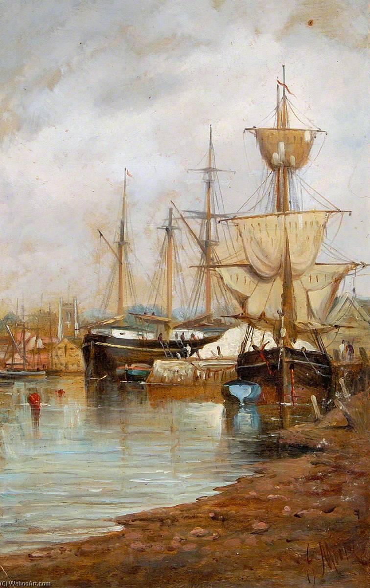 Wikioo.org - The Encyclopedia of Fine Arts - Painting, Artwork by John Moore Of Ipswich - Ships in Ipswich Dock, Suffolk