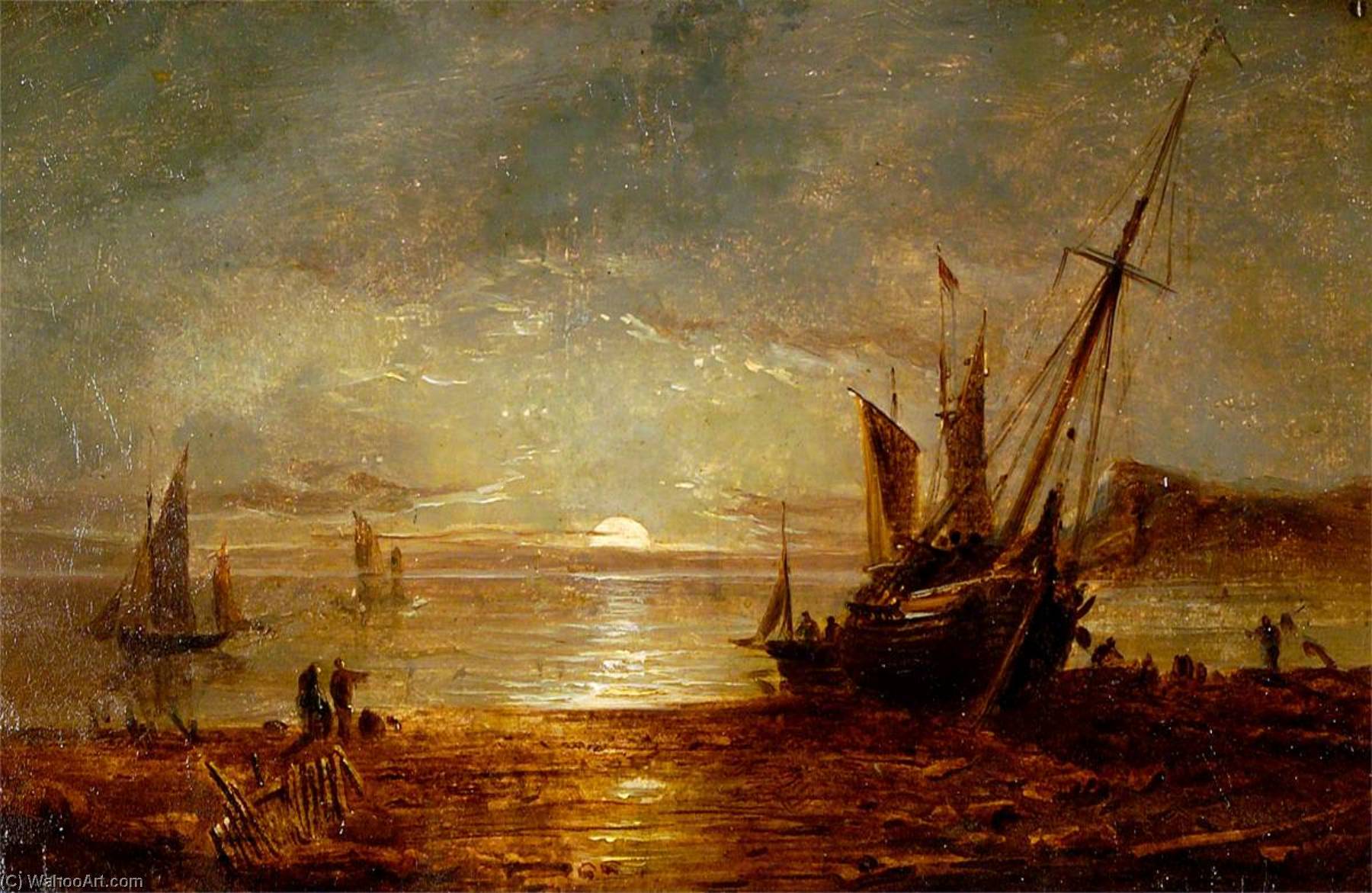 Wikioo.org - The Encyclopedia of Fine Arts - Painting, Artwork by John Moore Of Ipswich - Boat on Beach, Sunset