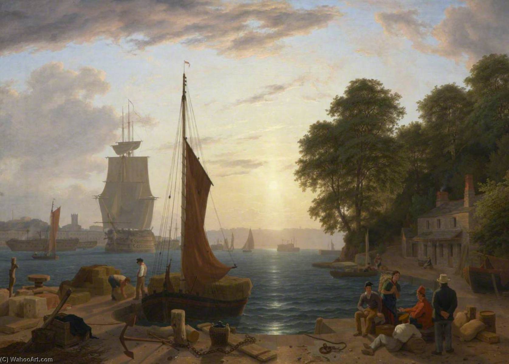 Wikioo.org - The Encyclopedia of Fine Arts - Painting, Artwork by Philip Hutchins Rogers - Devonport Harbour with the Dockyard in the Distance