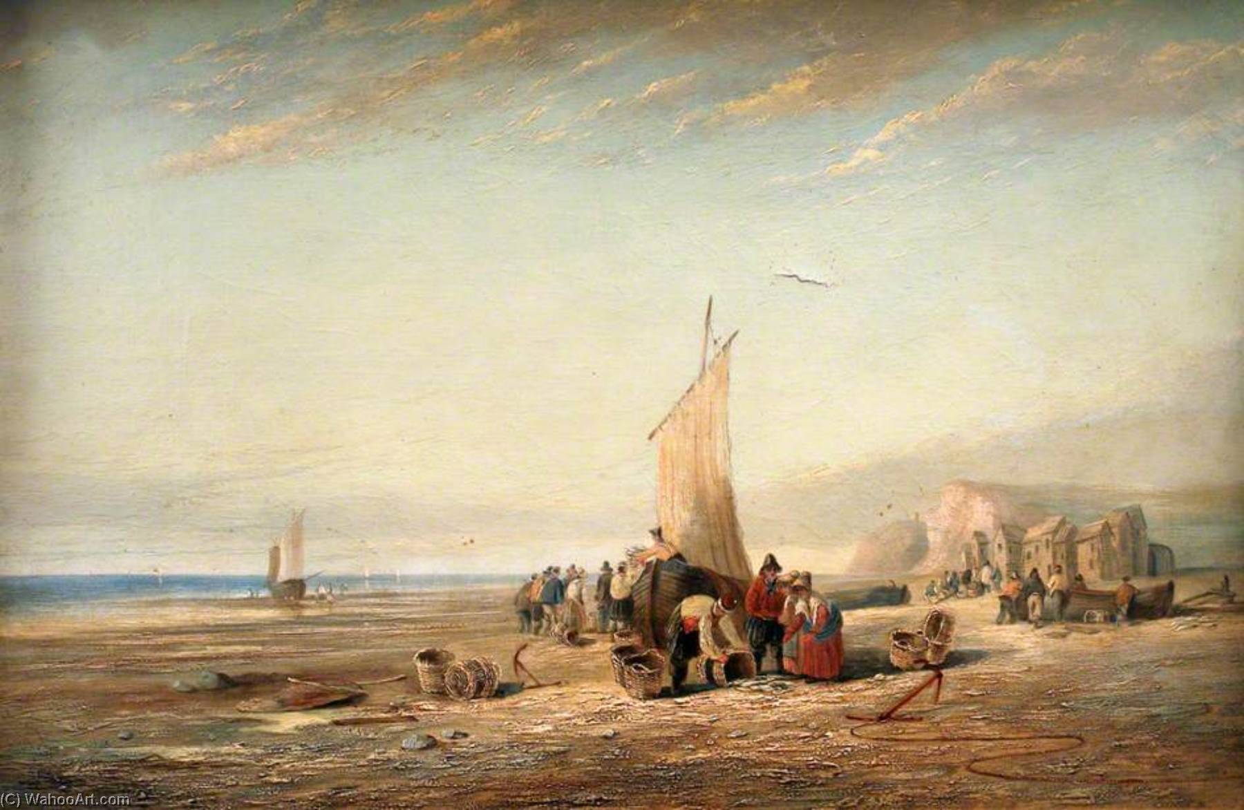 Wikioo.org - The Encyclopedia of Fine Arts - Painting, Artwork by Philip Hutchins Rogers - Coast Scene with Fisherfolk