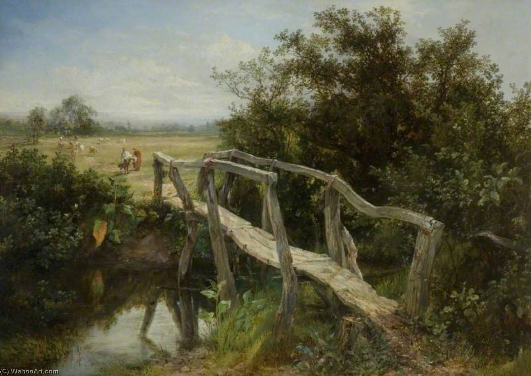 Wikioo.org - The Encyclopedia of Fine Arts - Painting, Artwork by Frederick Henry Henshaw - The Old Footbridge over the River Cole at Yardley