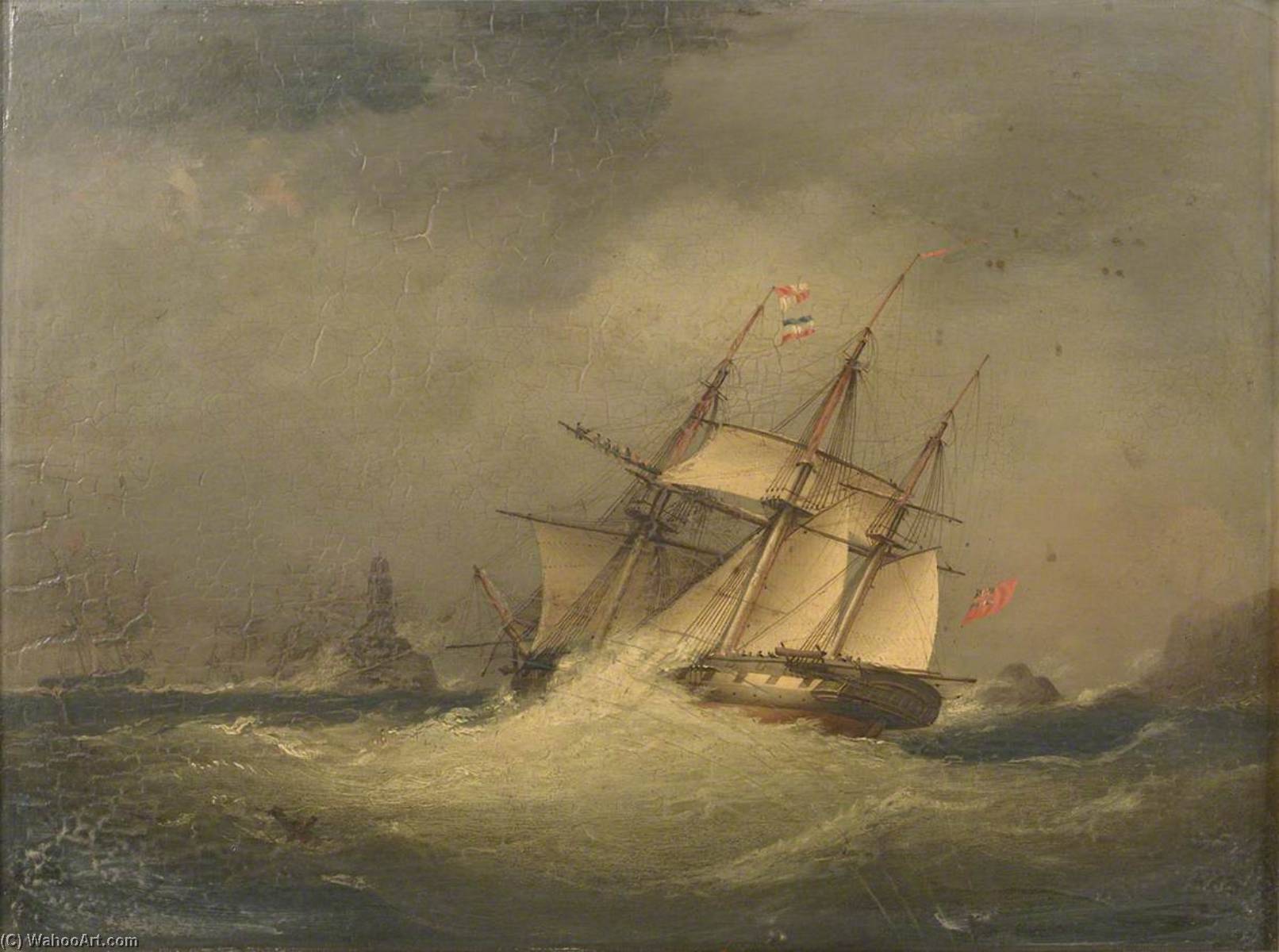 Wikioo.org - The Encyclopedia of Fine Arts - Painting, Artwork by Nicholas Matthew Condy - A Frigate off a Rocky Coast