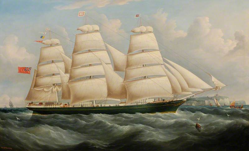 Wikioo.org - The Encyclopedia of Fine Arts - Painting, Artwork by Richard Ball Spencer - Clipper Ship 'Glengairn' off Dover, Kent