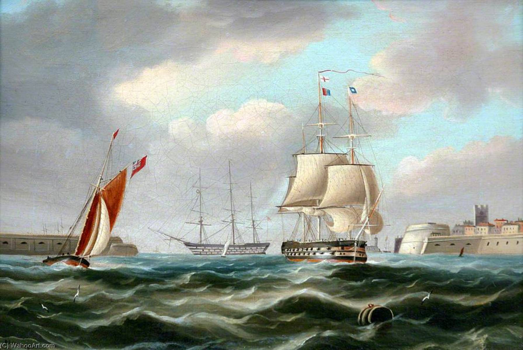 Wikioo.org - The Encyclopedia of Fine Arts - Painting, Artwork by Richard Ball Spencer - A Ship of the Line Leaving Portsmouth