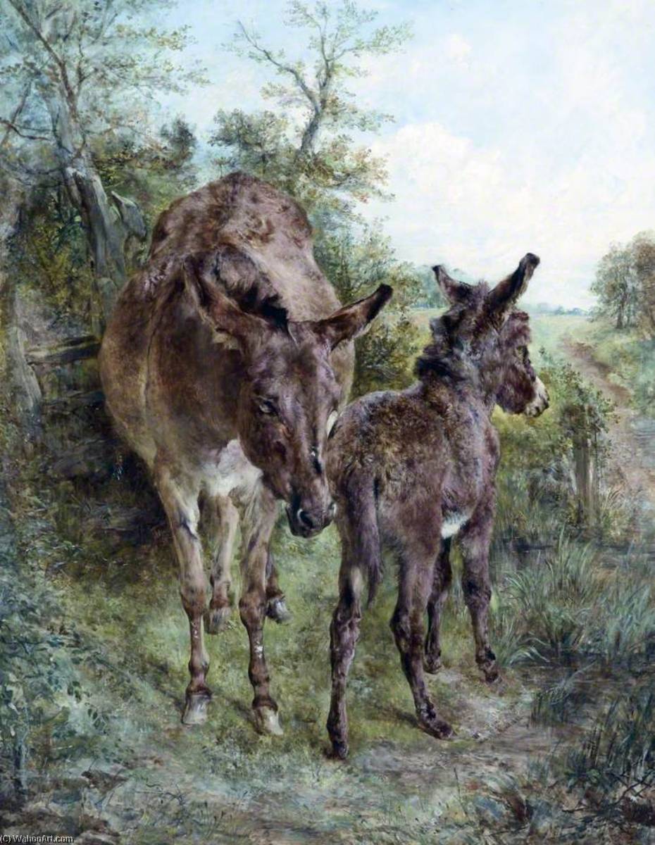 Wikioo.org - The Encyclopedia of Fine Arts - Painting, Artwork by William Joseph Julius Caesar Bond - Donkey and Foal