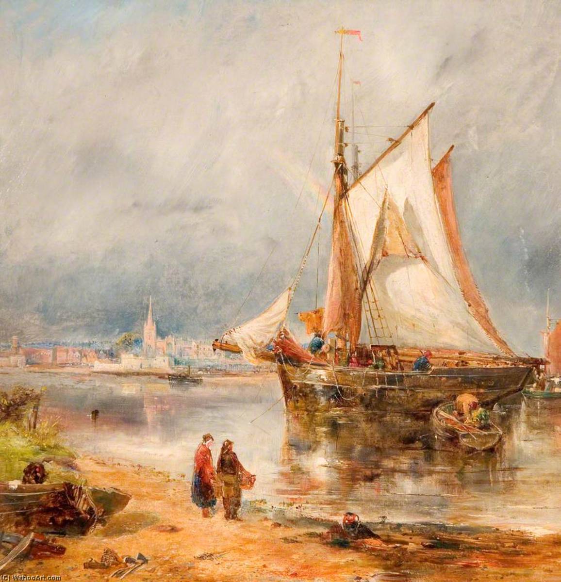 Wikioo.org - The Encyclopedia of Fine Arts - Painting, Artwork by William Joseph Julius Caesar Bond - Fishing Boats in an Estuary