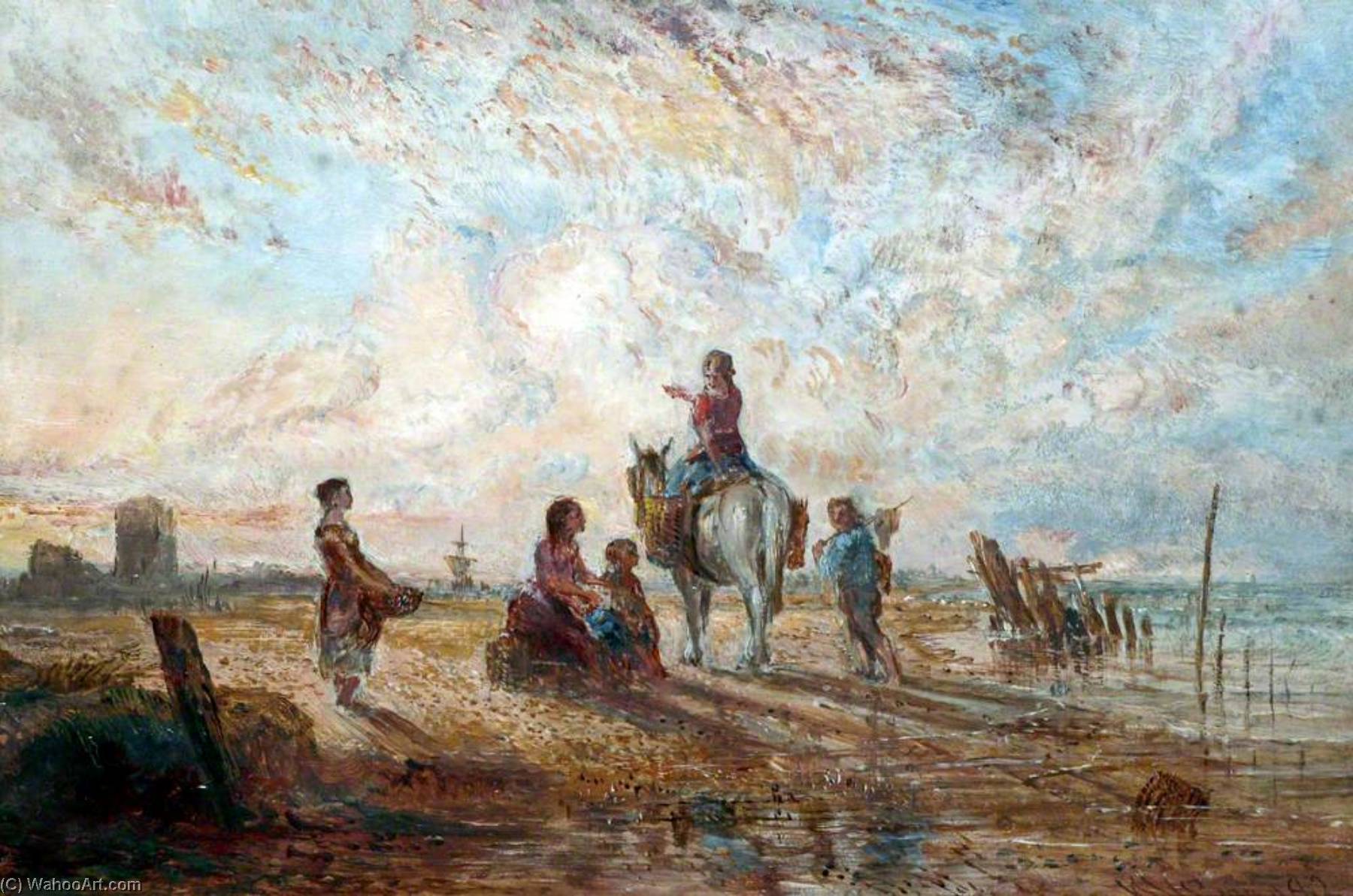 Wikioo.org - The Encyclopedia of Fine Arts - Painting, Artwork by William Joseph Julius Caesar Bond - Estuary Scene with Figures