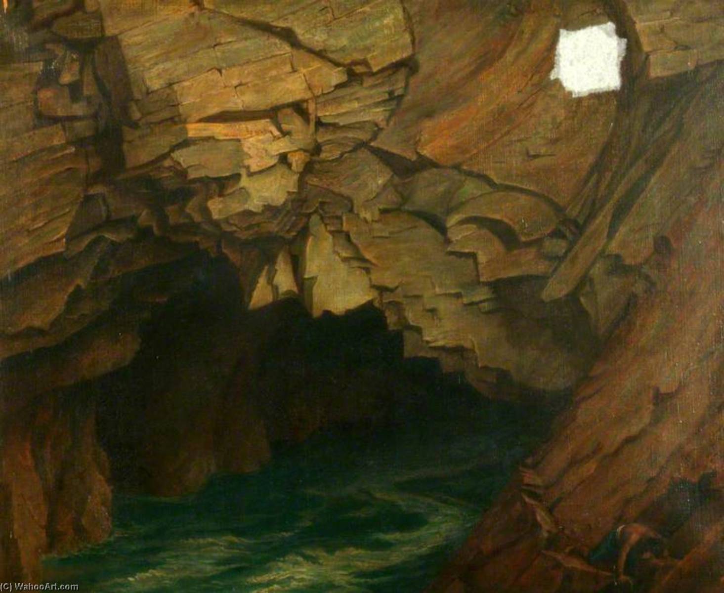 Wikioo.org - The Encyclopedia of Fine Arts - Painting, Artwork by Frederick James Shields - The Wild Sea's Engulfing Maw (The Gouliot Caves, Sark)