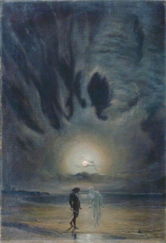 Wikioo.org - The Encyclopedia of Fine Arts - Painting, Artwork by Frederick James Shields - Hamlet and the Ghost