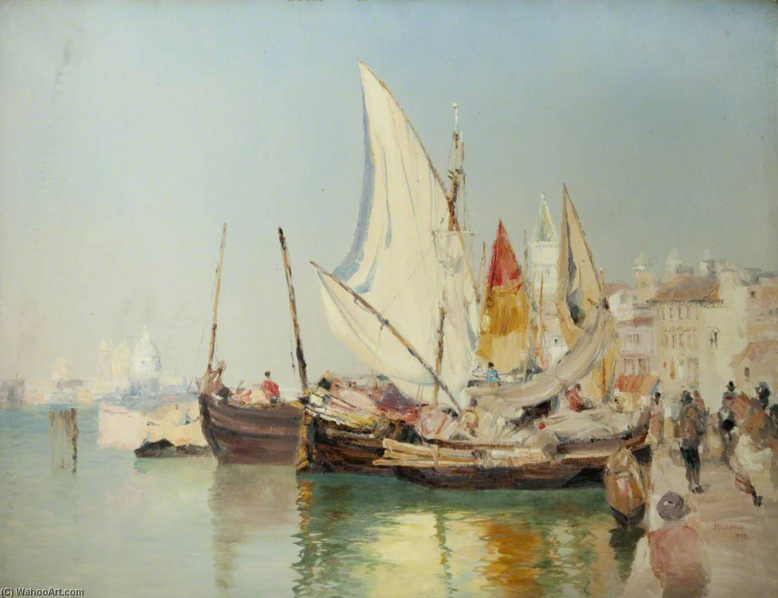 Wikioo.org - The Encyclopedia of Fine Arts - Painting, Artwork by John Miller Nicholson - Barges, The Grand Canal, Venice