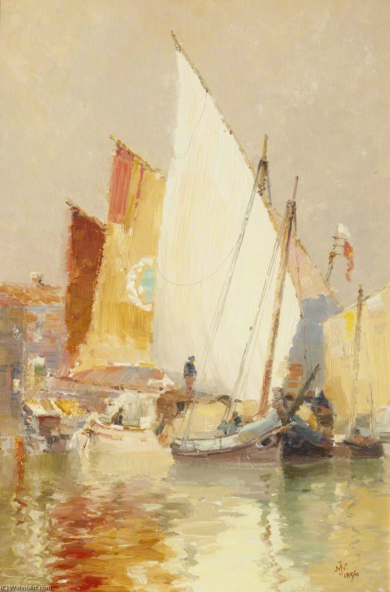 Wikioo.org - The Encyclopedia of Fine Arts - Painting, Artwork by John Miller Nicholson - Fishing Boats, Venice