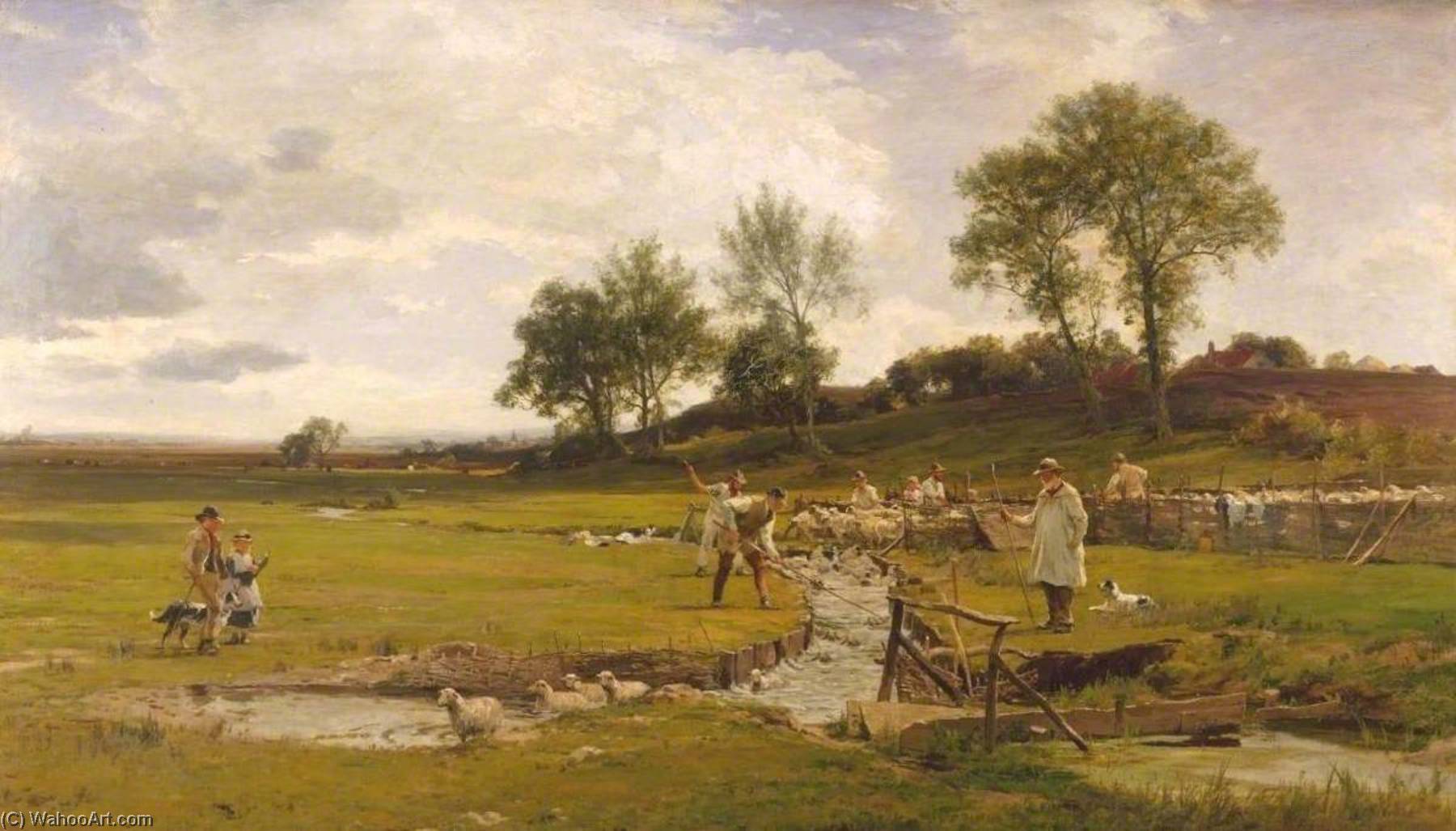 Wikioo.org - The Encyclopedia of Fine Arts - Painting, Artwork by James Aumonier - Sheep Washing in Sussex