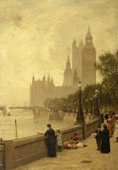 Wikioo.org - The Encyclopedia of Fine Arts - Painting, Artwork by James Aumonier - The Thames Embankment, London