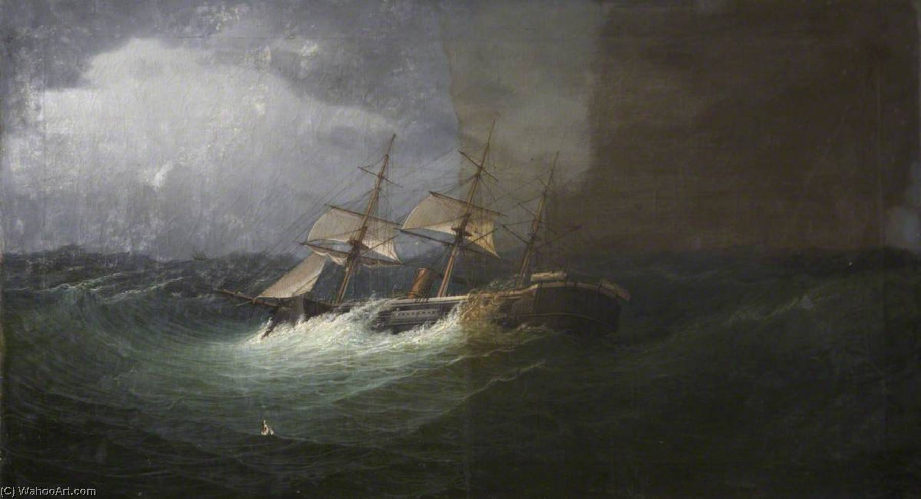 Wikioo.org - The Encyclopedia of Fine Arts - Painting, Artwork by Giancinto Gianni - HMS 'Captain' in Heavy Weather