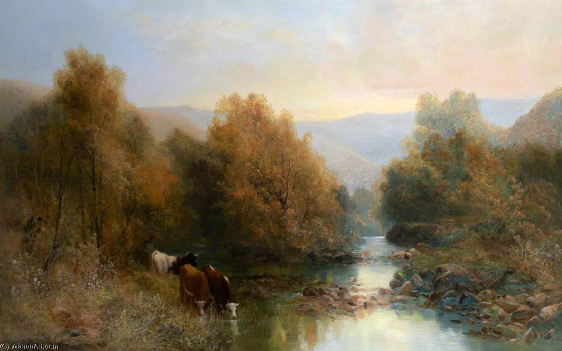 Wikioo.org - The Encyclopedia of Fine Arts - Painting, Artwork by William Widgery - Cattle by the Dart in Autumn