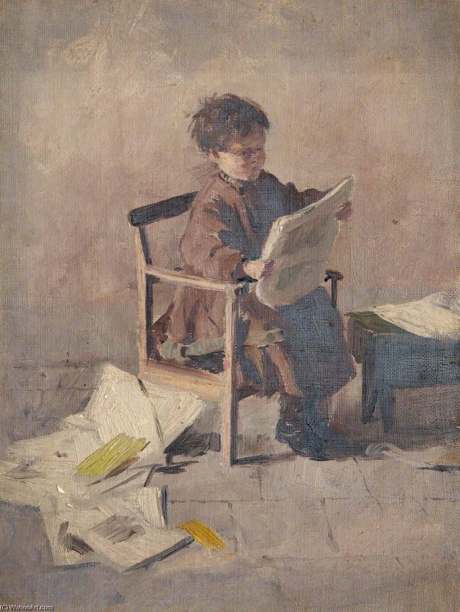 Wikioo.org - The Encyclopedia of Fine Arts - Painting, Artwork by William Darling Mckay - Seated Child Reading a Newspaper