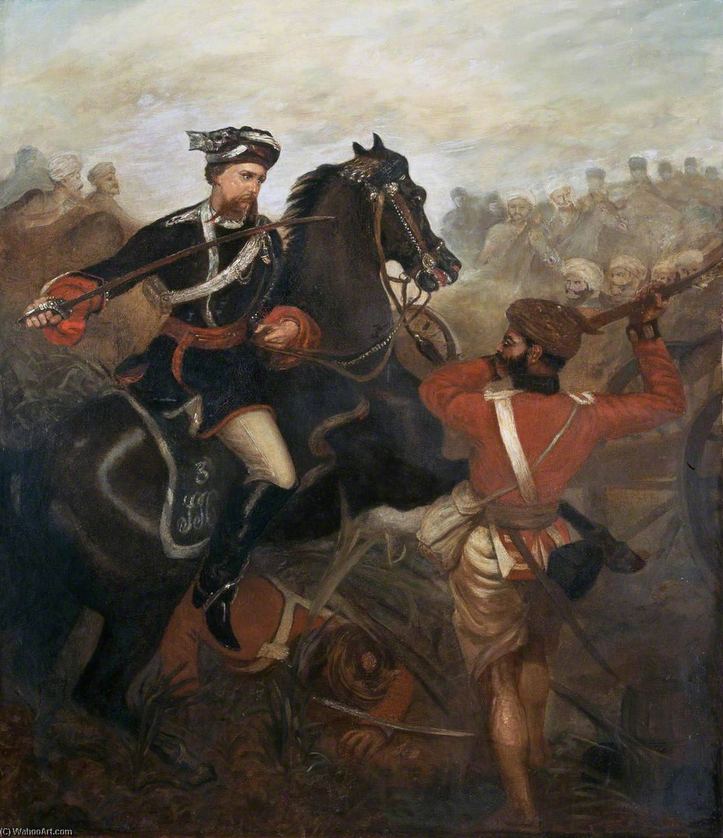 Wikioo.org - The Encyclopedia of Fine Arts - Painting, Artwork by Louis William Desanges - Lieutenant Frederick Robertson Aikman (1828–1888), 4th Regiment (Bengal) Native Infantry, Commanding 3rd Regiment (Sikh) Irregular Cavalry, Winning the Victoria Cross at Lucknow, Indian Mutiny, 1 March 1858