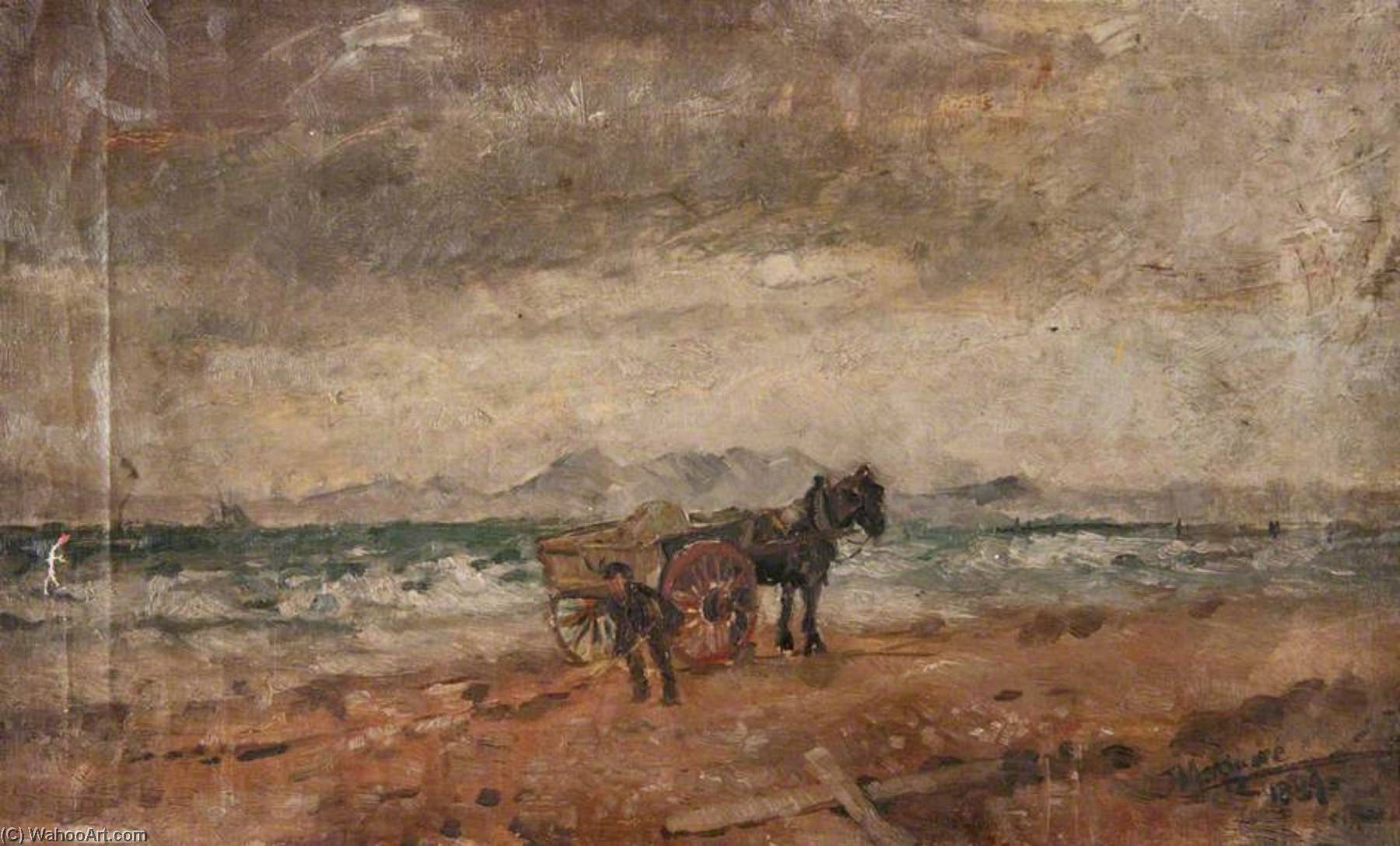 Wikioo.org - The Encyclopedia of Fine Arts - Painting, Artwork by John Elliot Maguire - Horse and Cart by the Seaside