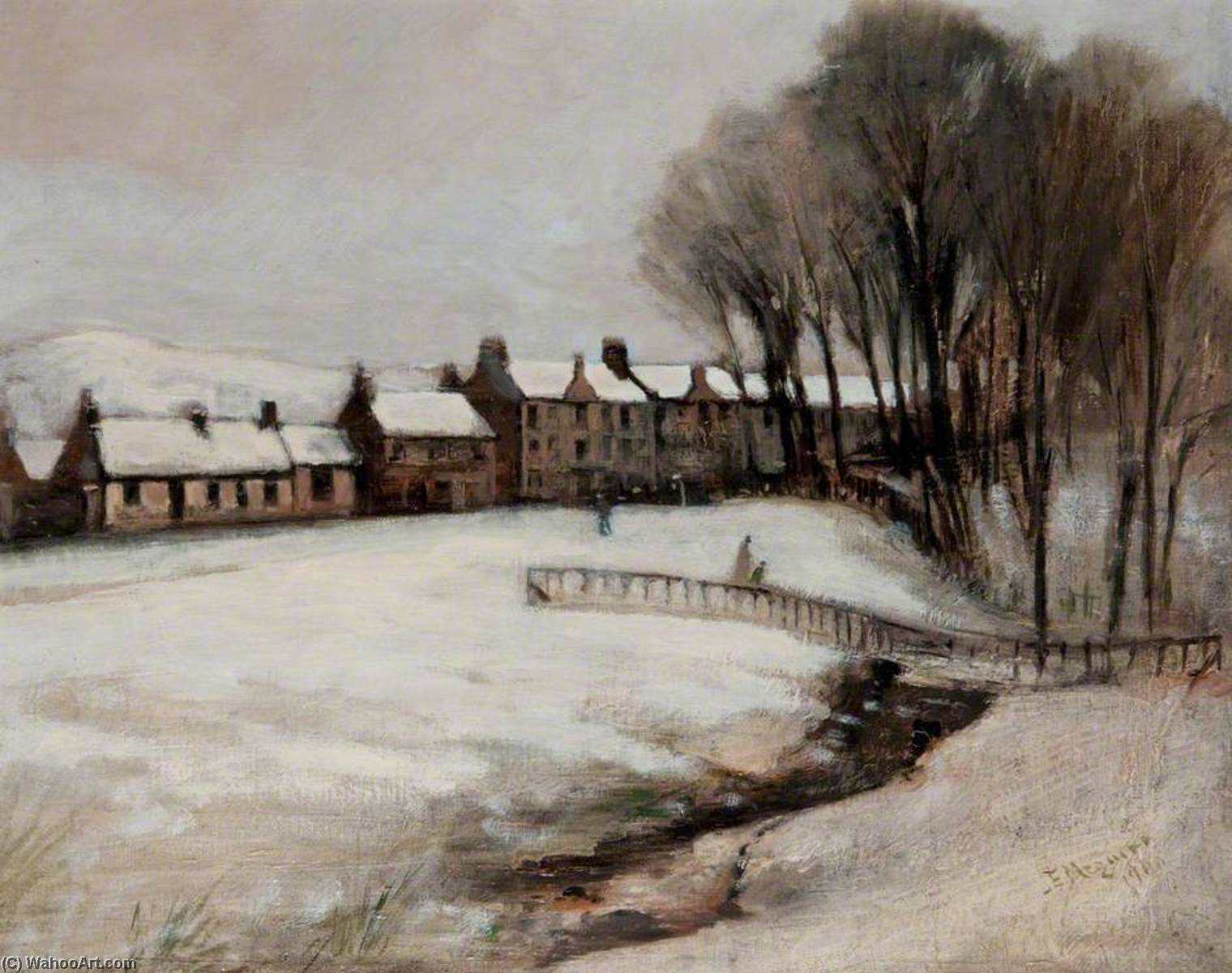 Wikioo.org - The Encyclopedia of Fine Arts - Painting, Artwork by John Elliot Maguire - Montgomery Street in Winter