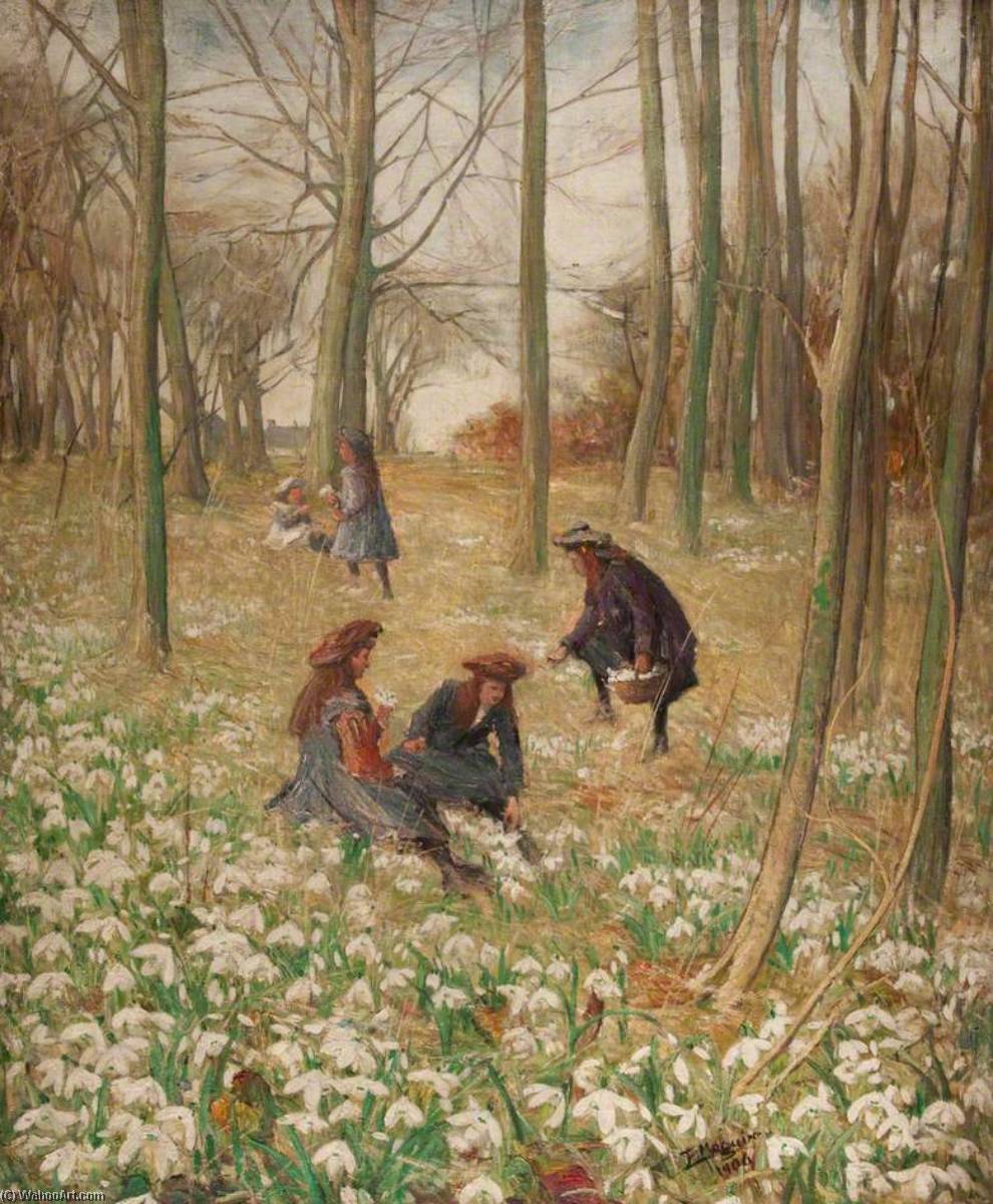 Wikioo.org - The Encyclopedia of Fine Arts - Painting, Artwork by John Elliot Maguire - Girls in a Spring Wood