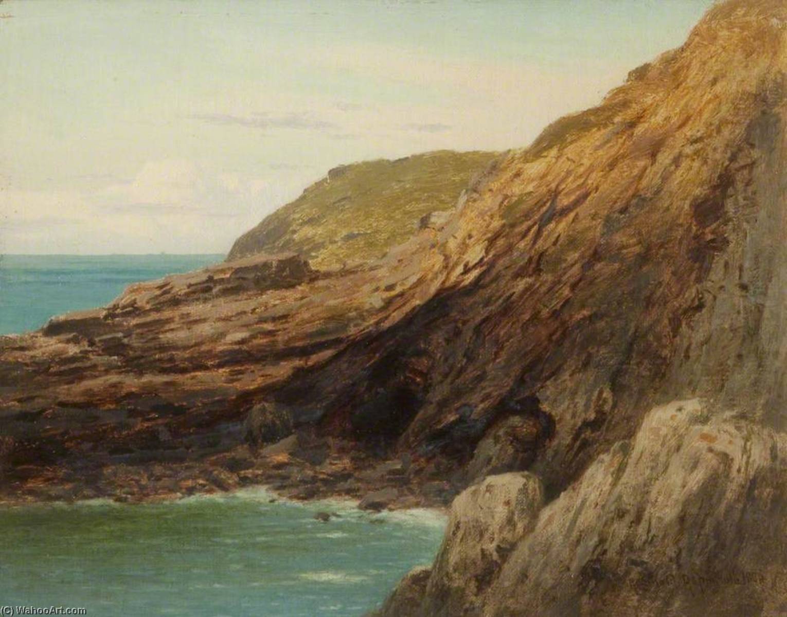 Wikioo.org - The Encyclopedia of Fine Arts - Painting, Artwork by Reginald Aspinwall - Caves at Tintagel on the Coast of Cornwall