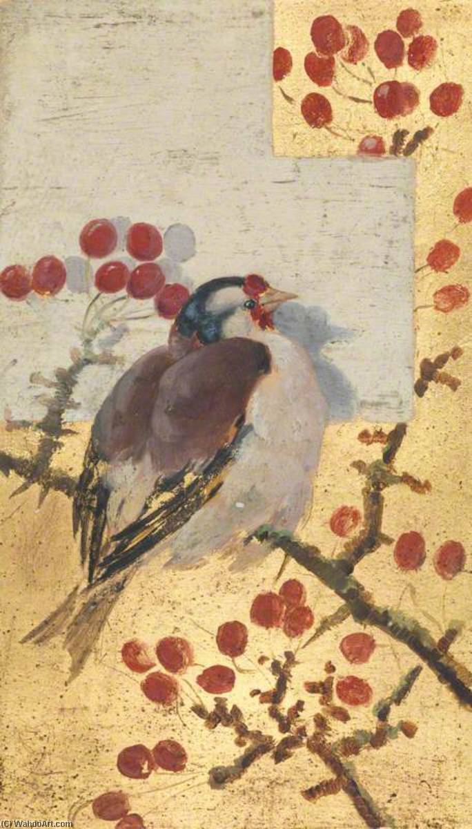 WikiOO.org - Encyclopedia of Fine Arts - Lukisan, Artwork Beatrix Whistler - A Goldfinch on the Branch of a Cherry Tree