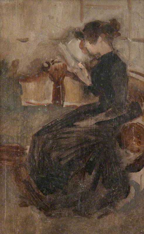 Wikioo.org - The Encyclopedia of Fine Arts - Painting, Artwork by Beatrix Whistler - A Girl Seated on a Sofa Reading a Book