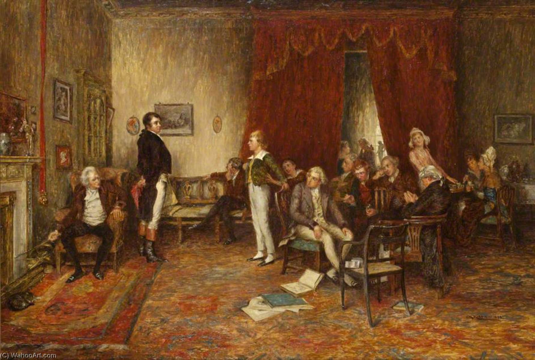 Wikioo.org - The Encyclopedia of Fine Arts - Painting, Artwork by Charles Martin Hardie - The Meeting of Robert Burns and Sir Walter Scott at Sciennes Hill House