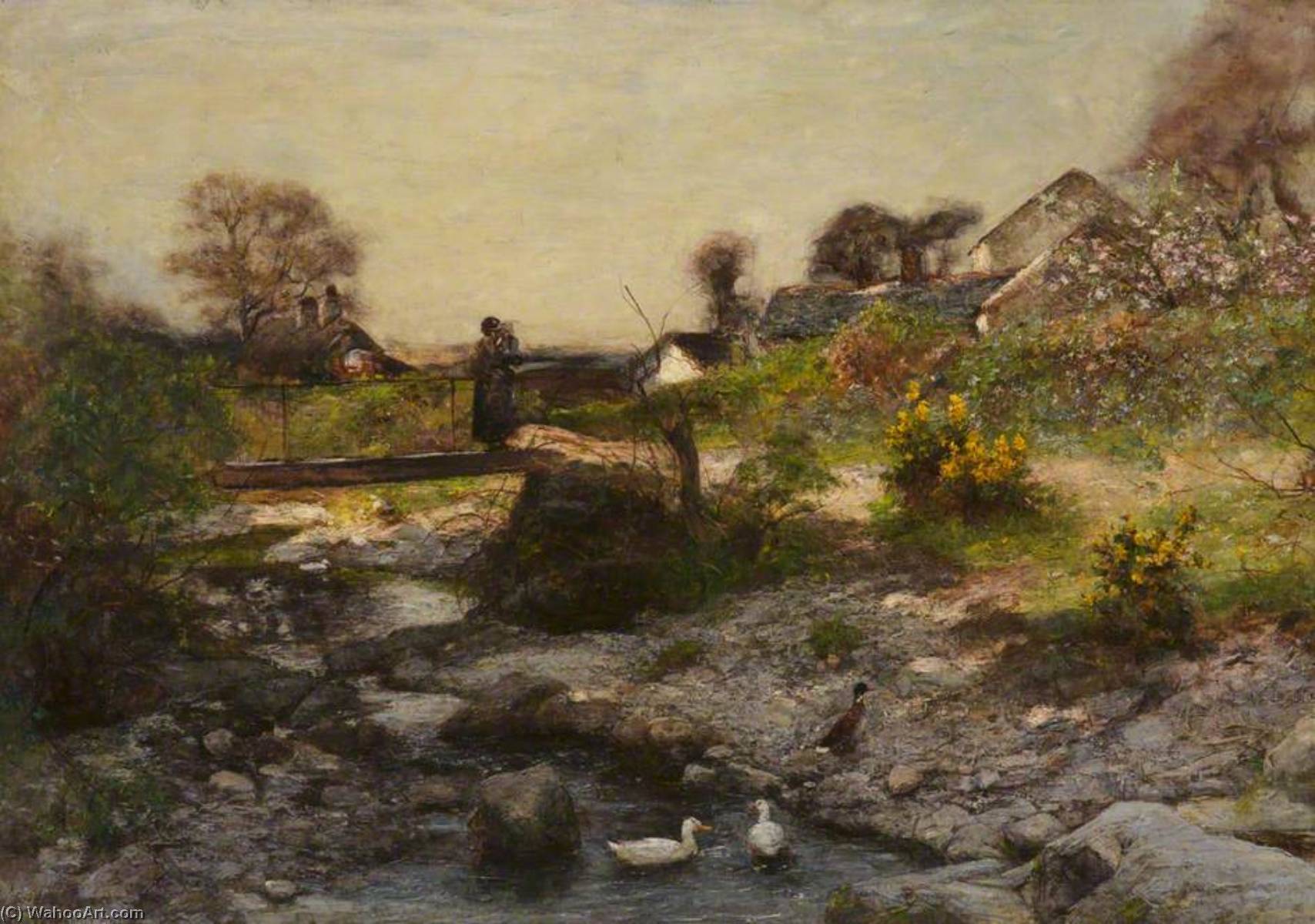 Wikioo.org - The Encyclopedia of Fine Arts - Painting, Artwork by Joshua Anderson Hague - A Village Brook