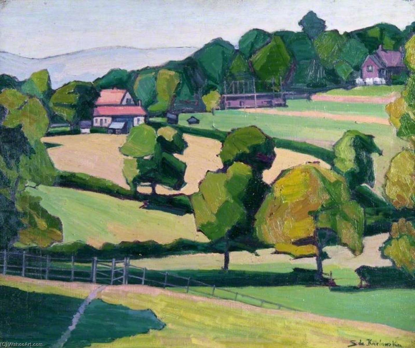 Wikioo.org - The Encyclopedia of Fine Arts - Painting, Artwork by Stanislawa De Karlowska - Cottages at Cuckfield, Sussex