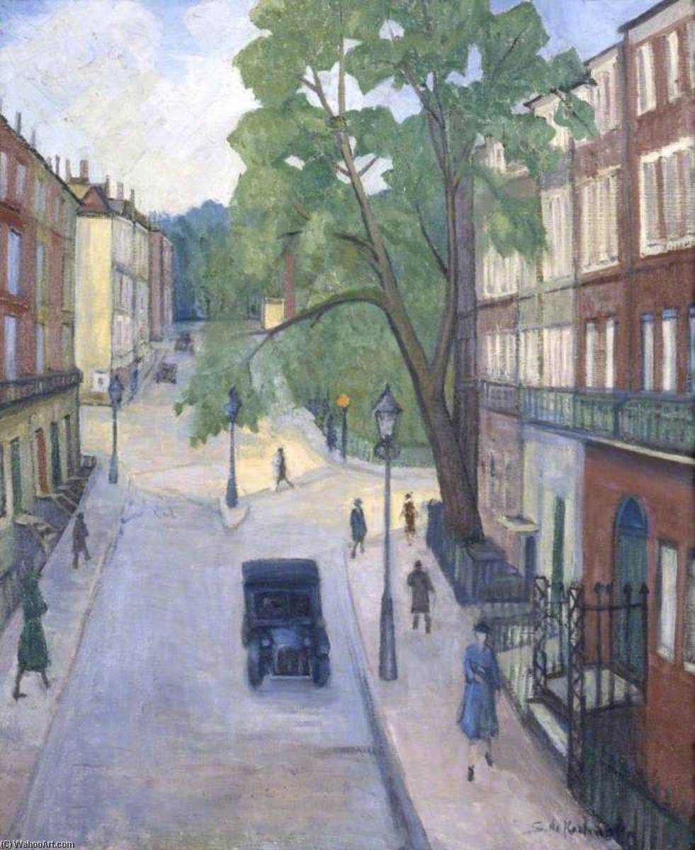 Wikioo.org - The Encyclopedia of Fine Arts - Painting, Artwork by Stanislawa De Karlowska - A Corner of Russell Square, Russell Square from Montague Street, London