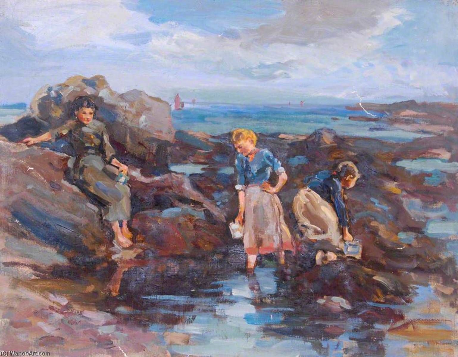 Wikioo.org - The Encyclopedia of Fine Arts - Painting, Artwork by William Henry Charlton - Lady by a Rockpool