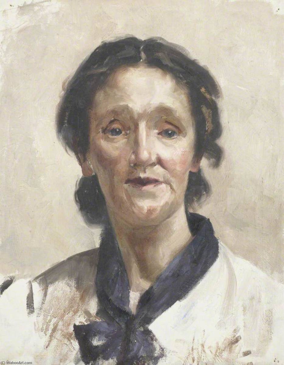Wikioo.org - The Encyclopedia of Fine Arts - Painting, Artwork by Beryl Fowler - Portrait of a Young Woman Wearing a White Shirt with a Blue Scarf