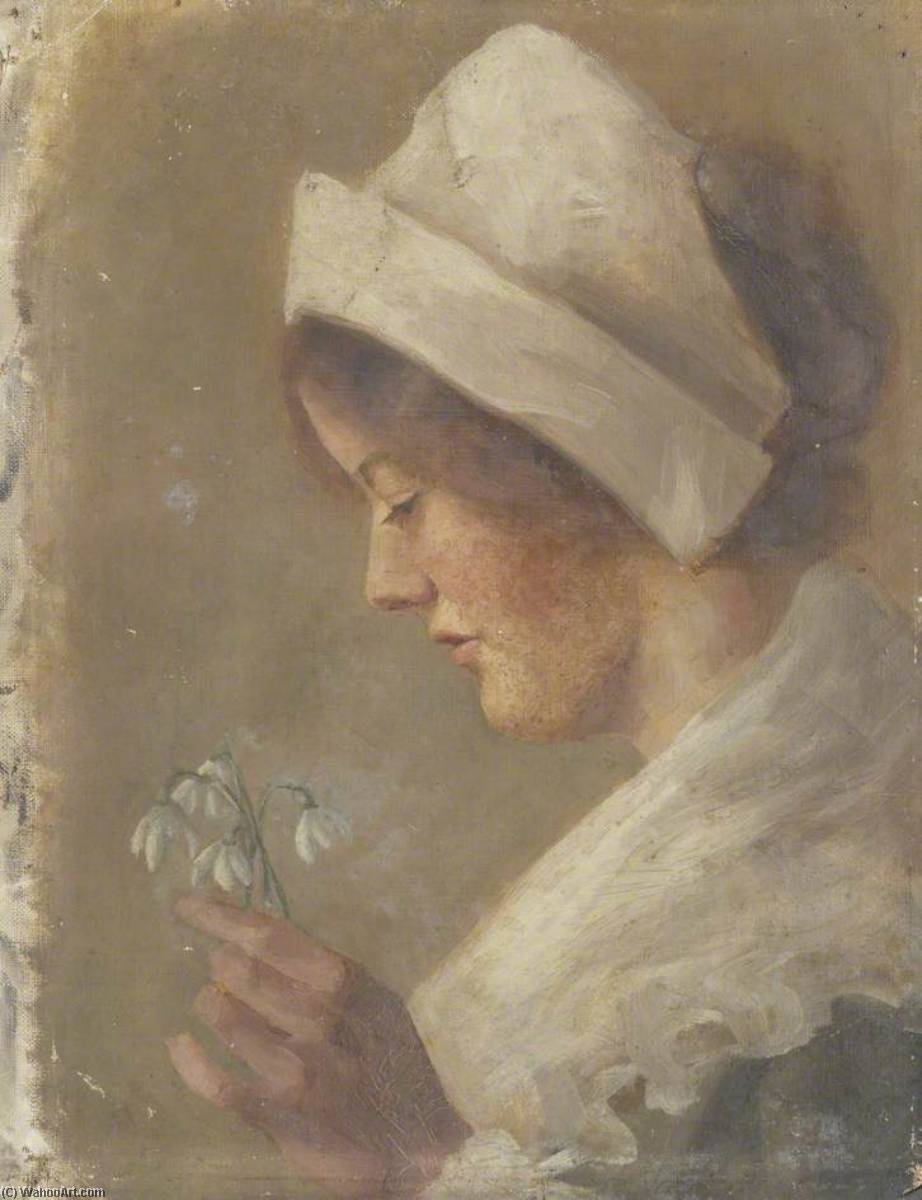 Wikioo.org - The Encyclopedia of Fine Arts - Painting, Artwork by Beryl Fowler - Portrait of a Woman Holding Snowdrops