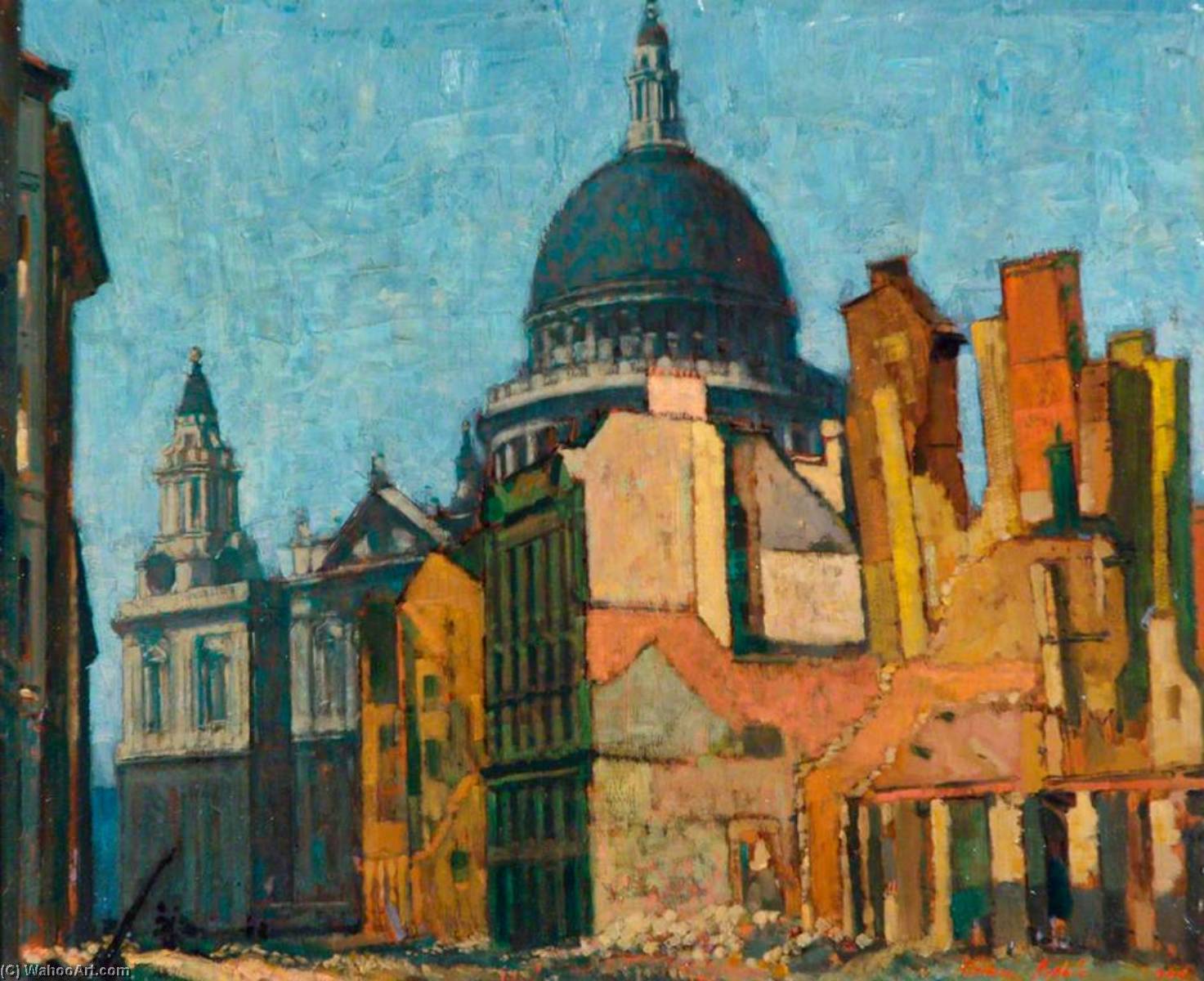 Wikioo.org - The Encyclopedia of Fine Arts - Painting, Artwork by Norman Hepple - St Paul's and Cannon Street, May