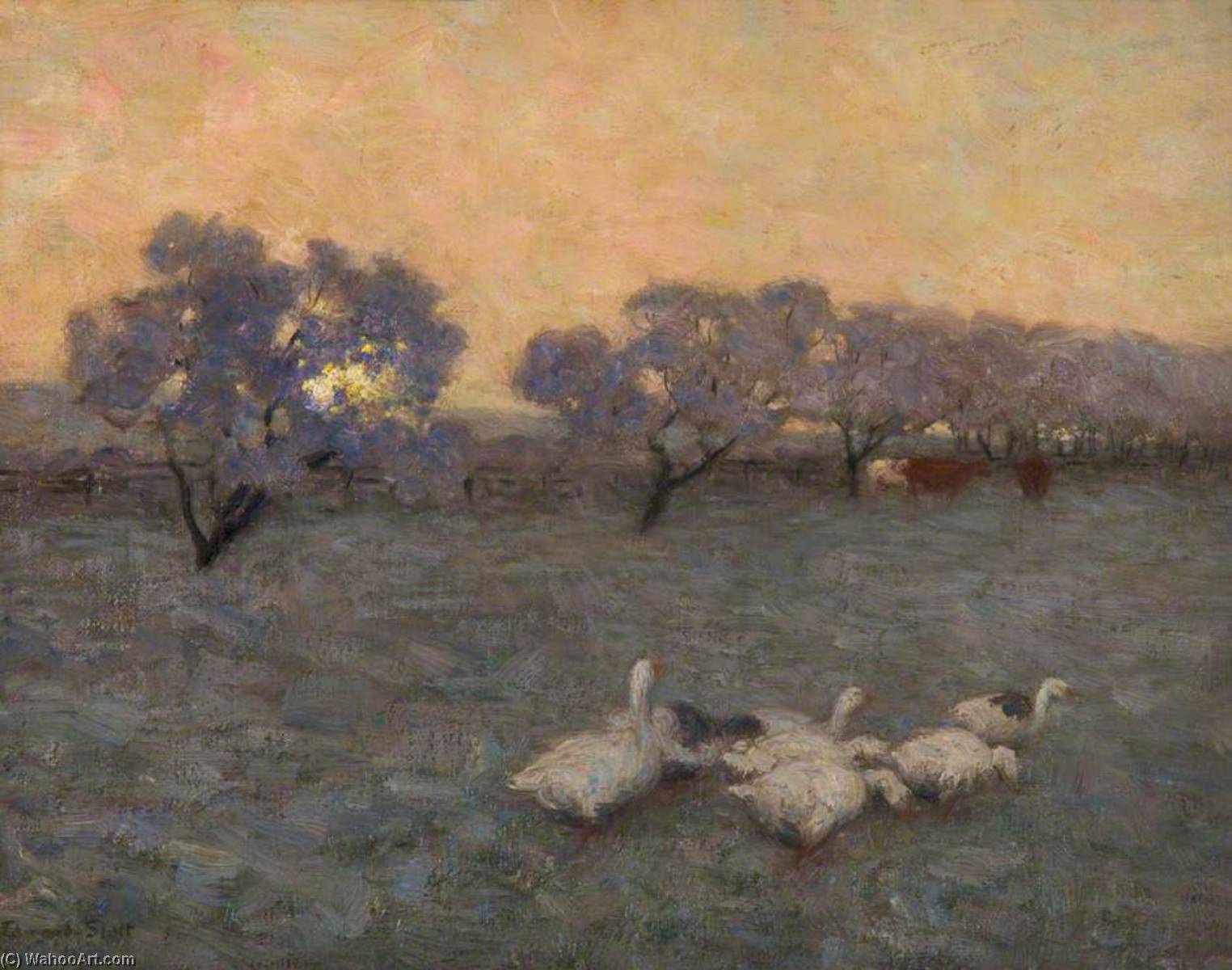 Wikioo.org - The Encyclopedia of Fine Arts - Painting, Artwork by William Edward Stott - Sunrise in Winter