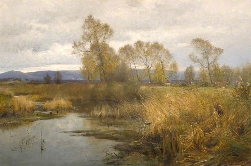 Wikioo.org - The Encyclopedia of Fine Arts - Painting, Artwork by Frederick William Newton Whitehead - The Purbeck Hills from the River Frome, Dorset