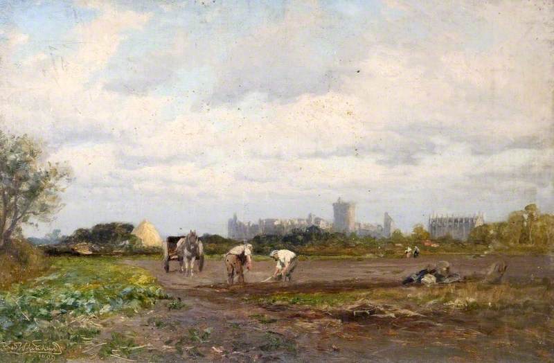 Wikioo.org - The Encyclopedia of Fine Arts - Painting, Artwork by Frederick William Newton Whitehead - Workers in a Field near Windsor Castle, Berkshire