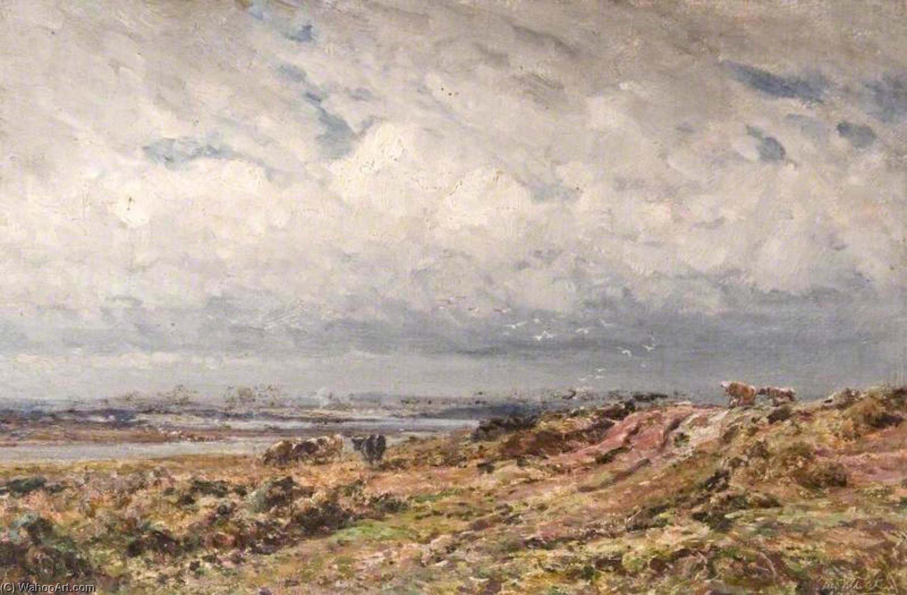 Wikioo.org - The Encyclopedia of Fine Arts - Painting, Artwork by Frederick William Newton Whitehead - Estuary with Heath and Cows