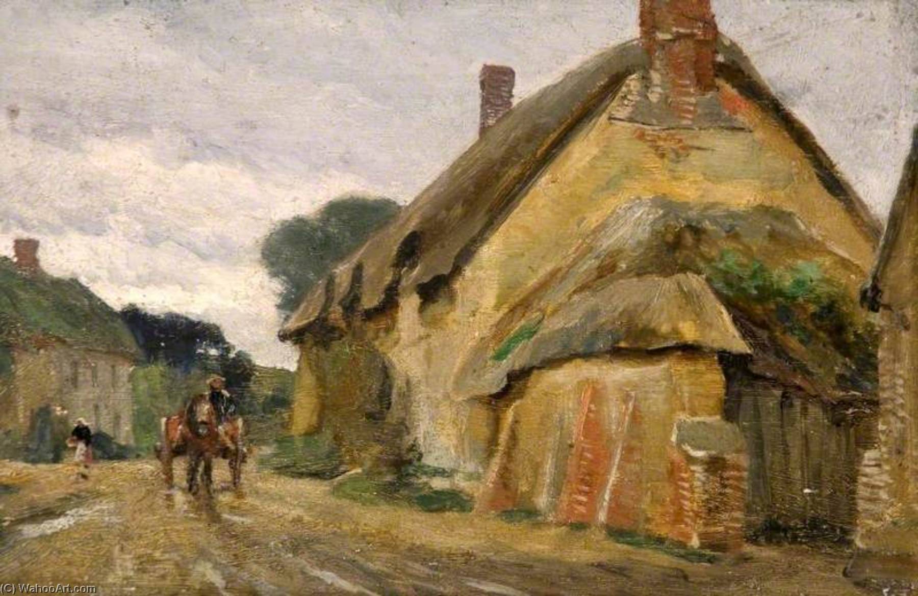 Wikioo.org - The Encyclopedia of Fine Arts - Painting, Artwork by Frederick William Newton Whitehead - Village Street with Horse and Cart, West Stafford, Dorset