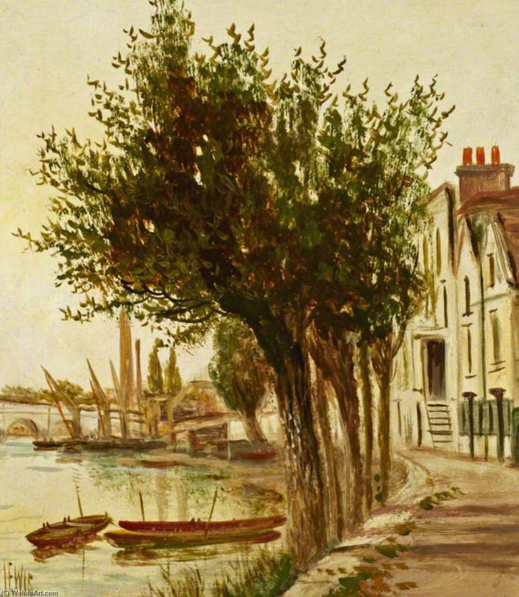 Wikioo.org - The Encyclopedia of Fine Arts - Painting, Artwork by James Isaiah Lewis - Strand on the Green, Looking at the Second Kew Bridge