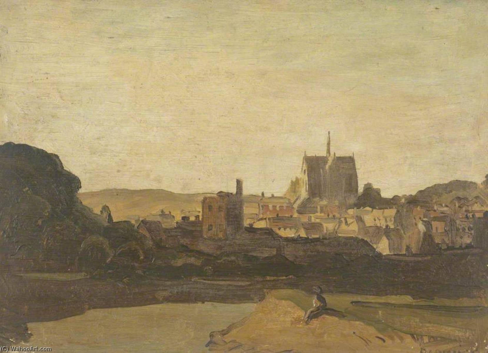 Wikioo.org - The Encyclopedia of Fine Arts - Painting, Artwork by Philip Hugh Padwick - Village by a River (Arundel, Sussex)