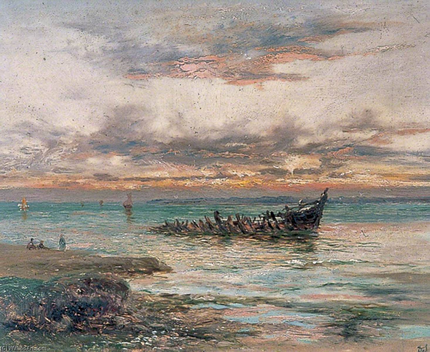 Wikioo.org - The Encyclopedia of Fine Arts - Painting, Artwork by Daniel Sherrin - The Wreck at Sunset, Seasalter, Kent