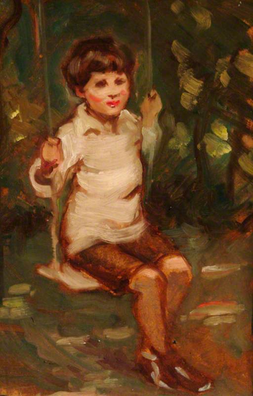 Wikioo.org - The Encyclopedia of Fine Arts - Painting, Artwork by Percy Harland Fisher - Anthony on a Swing (Boy on a Swing) (recto)